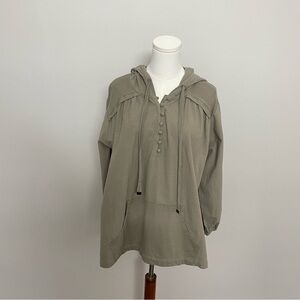 Soft Surroundings Top Lanai Hoodie Oversized Boxy Cotton Travel Olive Green
